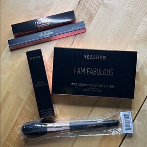 RealHer I Am Fabulous Lip Kit with Primer, Gold Lip Gloss, Lip Liner, and Brush